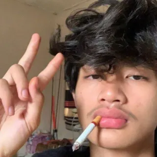 🚬 person, cigarette, smoke, peace sign, man, youth, teenager, casual telegram sticker