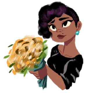 💐 femme, bouquet, portrait, fleur, brune, robe telegram sticker