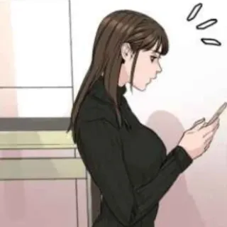 🌸 vrouw, mobiele telefoon, naar beneden kijkend, aziatisch, jonge volwassene, binnen, koreaans telegram sticker