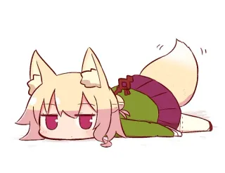 🦊 Anime, Garota raposa, Chibi, Deitado/a, Kawaii, Personagem, Orelhas de animal telegram sticker