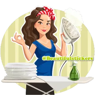 👌 @Beautifulstickers mulher, desenho animado, ferro de passar, dona de casa, lavanderia, doméstico, limpeza telegram sticker