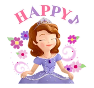 ☺️ Sofia HAPPY princesse, sofia première, joyeux, dessin animé, fille, fleurs, couronne telegram sticker