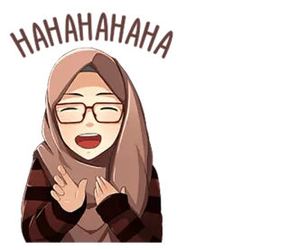 😆 dessin animé, femme, hijab, souriant, lunettes telegram sticker