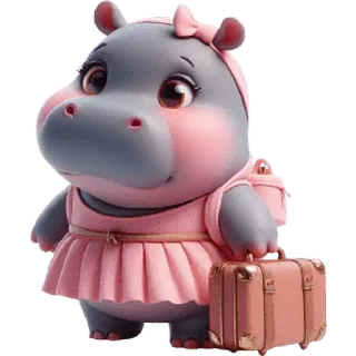 👜 hipopotam, kreskówka, zwierzę, słodki, różowy, walizka, podróże, kawaii telegram sticker