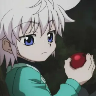 🌑 Killua Zoldyck Hunter x Hunter 애니메이션, 소년, 사과, 흰 머리, 귀여운, 소년 telegram sticker