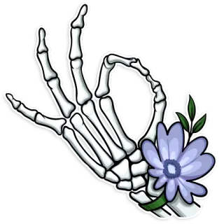 👌 mão esqueleto, símbolo OK, flor, gesto de mão, ossos, anatomia, floral, OK telegram sticker