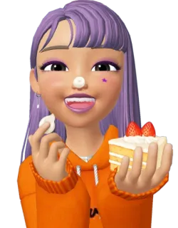 😄 menina, cabelo roxo, bolo, sobremesa, comendo, zepeto telegram sticker