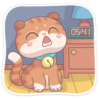 😴 05:41 кот, сонный, зевающий, милый, будильник, время, животное telegram sticker