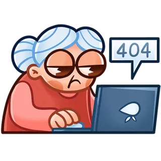 👩‍💻 404 errore, computer, nonna, internet, cartone animato whatsapp sticker