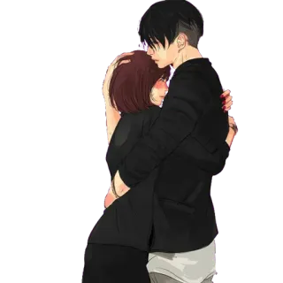 🖤 câlin, couple, amour, affection, étreinte, anime, manga, relation telegram sticker