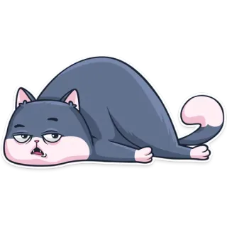 😔 猫, 贴纸, 搞笑, 卡通, 可爱, 动物, 懒, 灰色 telegram sticker