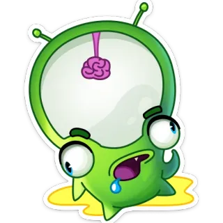 🧠 Alien, Cerebro, Dibujo animado, Monstruo, Verde, Pegatina telegram sticker