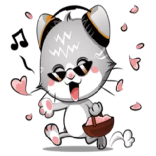 💝 gato, gafas de sol, lindo, dibujos animados, pétalos, kawaii whatsapp sticker