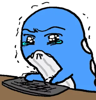 😢 泣く, 青い生き物, コンピューター, 悲しい, 漫画, イラスト telegram sticker