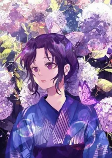 ⭐ anime, female, flowers, butterfly, digital art, portrait whatsapp sticker