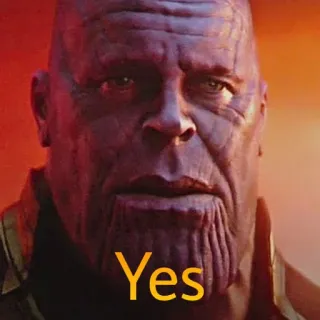 😄 Thanos Yes มาร์เวล, ตัวร้าย, ตัวละคร, สีม่วง, ยืนยัน telegram sticker