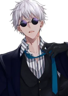 🙂 anime, white hair, glasses, suit, male whatsapp sticker