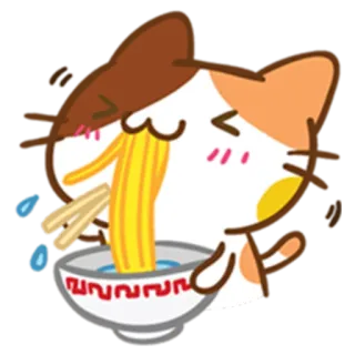 🍜 猫, ラーメン, 麺, かわいい, 食べ物, 箸, 食べる telegram sticker
