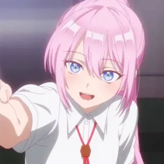 🍧 Anime, pinke Haare, Mädchen, Cartoon, Lächeln, blaue Augen telegram sticker