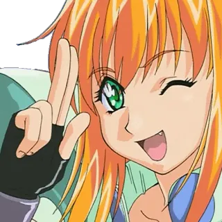 😉 anime, cô gái, dấu hiệu hòa bình, hoạt hình, tóc cam telegram sticker