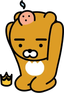 😣 Ryan kakao friends, Cartoon Bär, gestresst, Schweiß, erschöpft whatsapp sticker