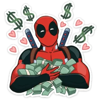 💸 Deadpool Deadpool, dinero, superhéroe, Marvel, efectivo whatsapp sticker
