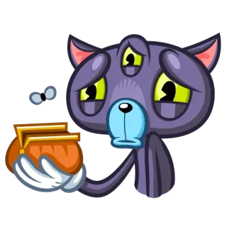 😣 mèo, buồn, ví rỗng, phim hoạt hình, động vật, ruồi telegram sticker