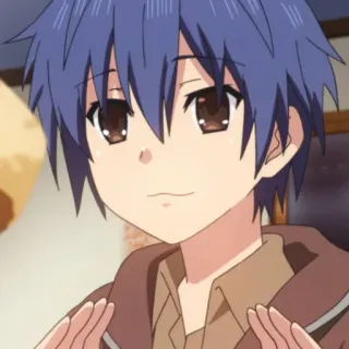 😅 anime, boy, smiling, brown hair, blue hair, character telegram sticker