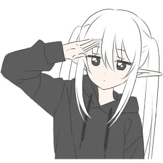🫡 Anime, Ragazza, Elfo, Felpa con cappuccio, Carino telegram sticker