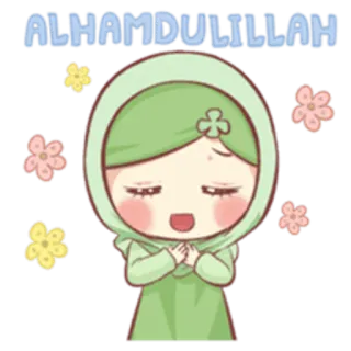 😊 ALHAMDULILLAH islamski, muzułmański, religijny, kreskówka, dziewczyna, hidżab telegram sticker
