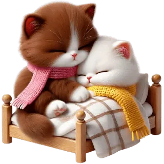 🥱 gatos, gatinhos, dormindo, fofo, adorável, amizade, cachecóis, cama telegram sticker