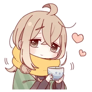 ☕ อนิเมะ, น่ารัก, หัวใจ, จิบิ, คาวาอิ, ชา telegram sticker