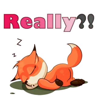😝 Really?? raposa, dormindo, cansado, desenho animado, animal whatsapp sticker