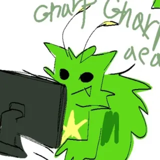 ❇️ Gharp Gharp potwór, stworzenie, kreskówka, zielony, komputer, rysunek telegram sticker