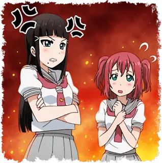 😡 Ruby Kurosawa,Dia Kurosawa Love Live! Sunshine!! Anime, Schooluniform, Boos, Verlegen, Love Live Sunshine, Anime meisje telegram sticker