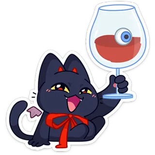 🍷 gatto, diavolo, bevanda, vino, halloween, carino, cartone animato telegram sticker