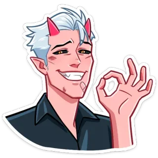 👌 démon, diable, ok, cornes, elfe, dessin animé, personnage, sourire whatsapp sticker
