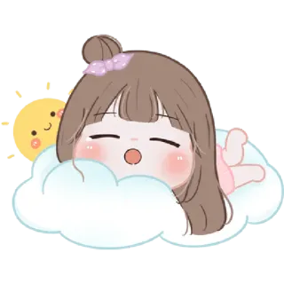 🐤 облако, спящий, милый, мультфильм, солнце, девочка telegram sticker