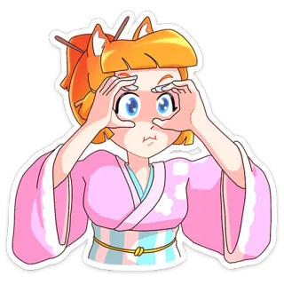 👀 anime girl, cartoon, cute, character, kawaii, kimono, anime, fox ears telegram sticker
