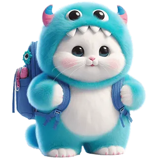 🤓 gatto, carino, mostro, blu, zaino, animale, kawaii telegram sticker
