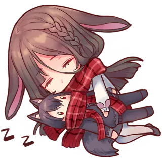 🥱 アニメ, 漫画, かわいい, 睡眠, マフラー, うさ耳 whatsapp sticker