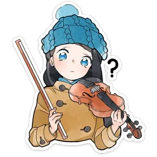⭐ biola, gadis, musik, musim dingin, topi, alat musik, pertanyaan telegram sticker