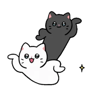 👯 แมว, น่ารัก, คาวาอิ, สัตว์, การ์ตูน, แมวขาว, แมวดำ whatsapp sticker