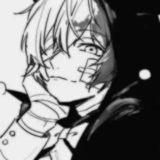 🖤 Anime, Manga, Postać, Czarno-białe, Kaptur, Naszywka telegram sticker