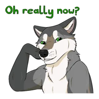 😉 Oh really now? lobo, animal, furry, pregunta, meme whatsapp sticker