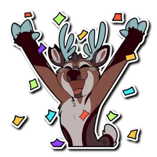 🎉 cerf, fête, confettis, animal, joyeux, dessin animé telegram sticker