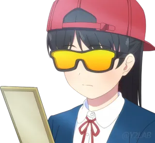 😎 Аниме, Девушка, Солнцезащитные очки, Кепка, Персонаж whatsapp sticker