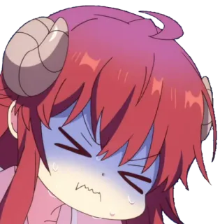 😖 Anime, Demone, Arrabbiata, Ragazza, Capelli rossi, Corna telegram sticker