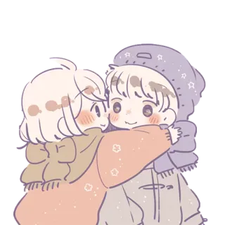 ♥ carino, abbraccio, cartone animato, coppia, amore, inverno telegram sticker