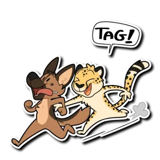 😃 TAG! 만화, 동물, 개, 치타, 술래잡기, 놀이 telegram sticker